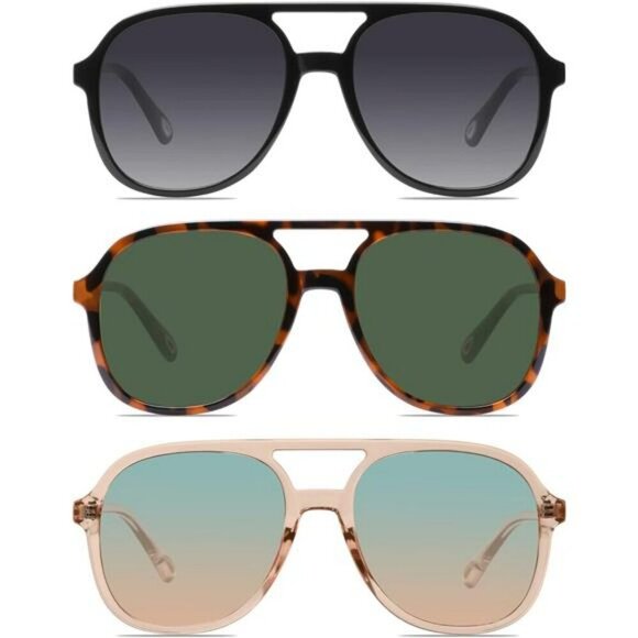 Retro Square Aviator Sunglasses UV400 Womens Mens 70s Double Bridge Style - Picture 1 of 6